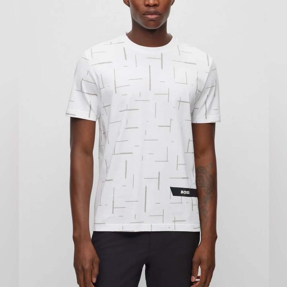 NWT HUGO BOSS T-SHIRT TEE 3-WHITE PRINTED SHORT SLEEVES LOGO COTTON SZ XXL